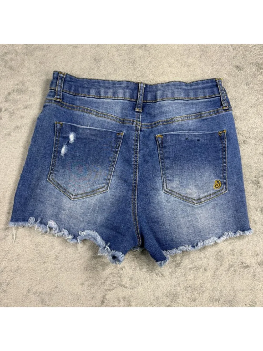 Y2K Indigo Rein Curvy Mid Rise Frayed Denim Shorts Womens 5 Grunge Distressed
